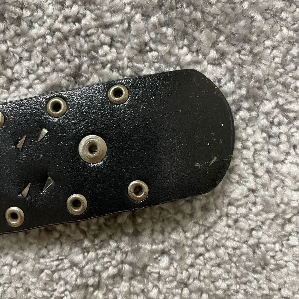 Unbranded Black Leather Belt Womens 46 Metal Studded Floral Buckle Ladies